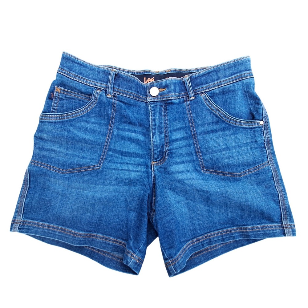 Lee Total Freedom Womens Denim Shorts Blue Mid Wash Stretch Size 10 Medium